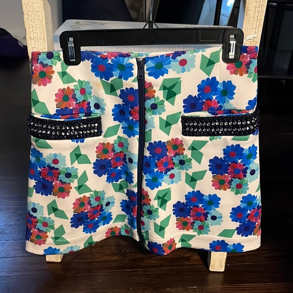 Manoush floral mini skirt with jeweled pockets 38